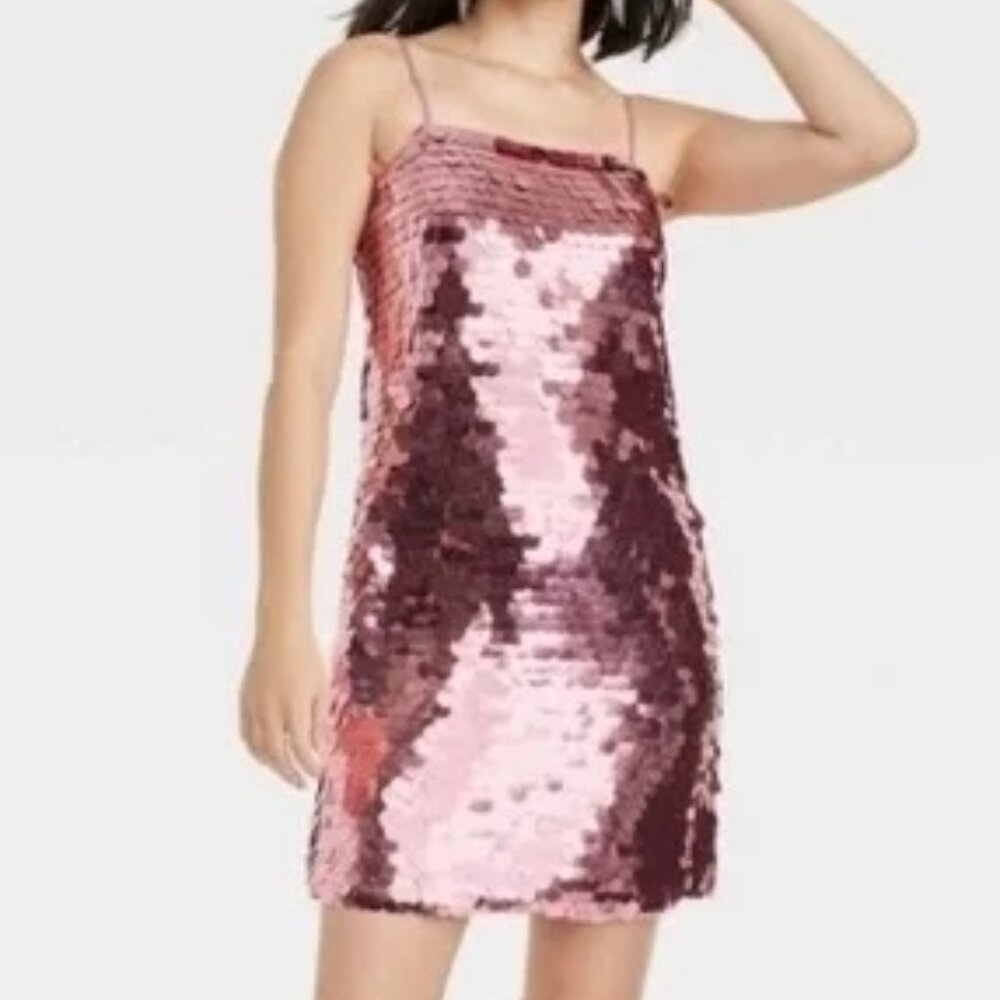 NWT Target A New Day Pink Sequin Paillete Party Mini Dress - Size XS